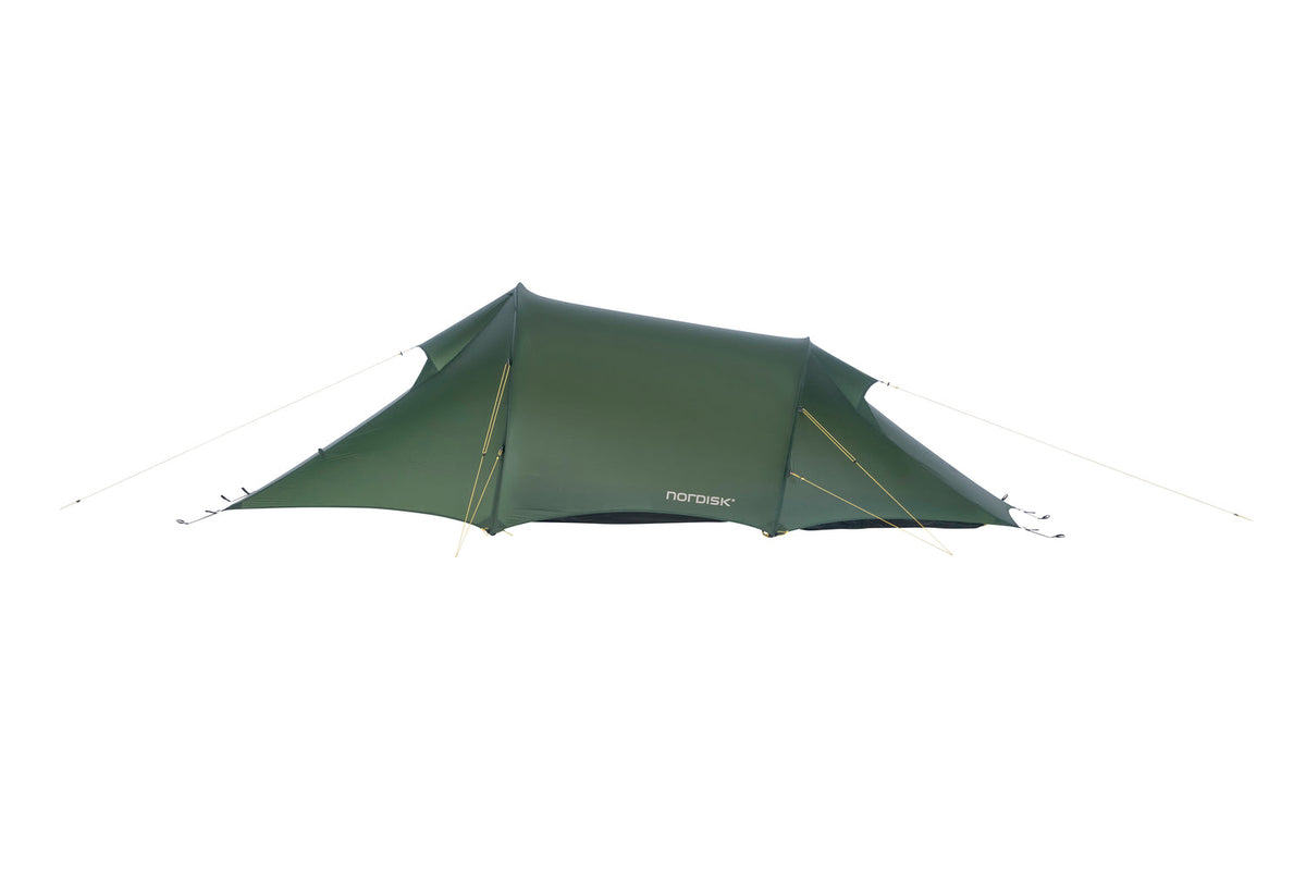 Green tent with 'Nordisk' branding on a white background