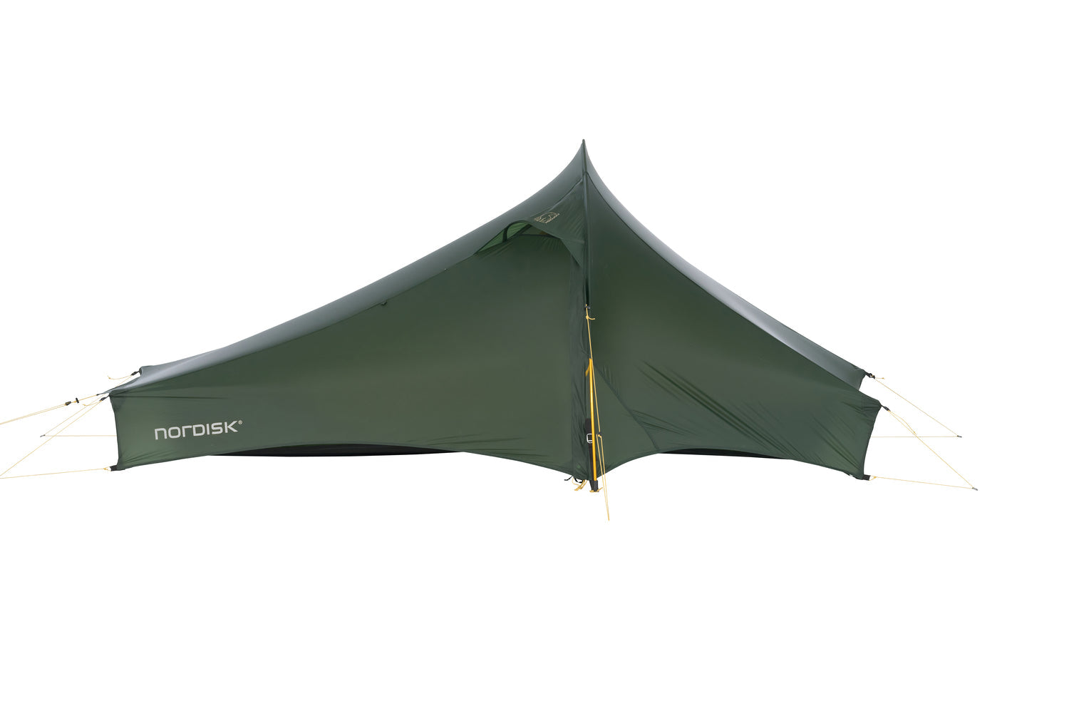 Green tent with 'nordisk' branding on a white background