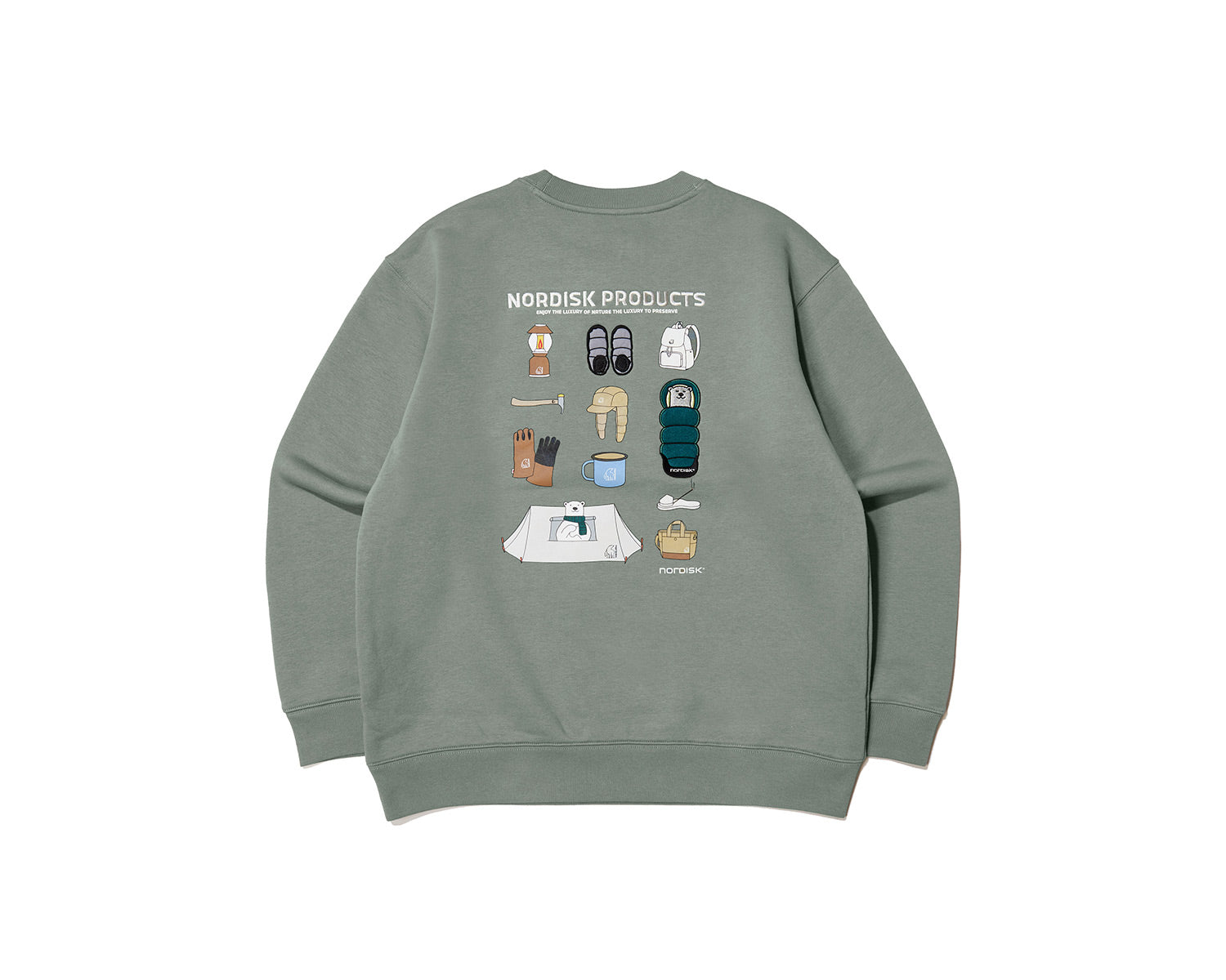 Camping Bear Back Brushed Sweatshirt Unisex - Jade
