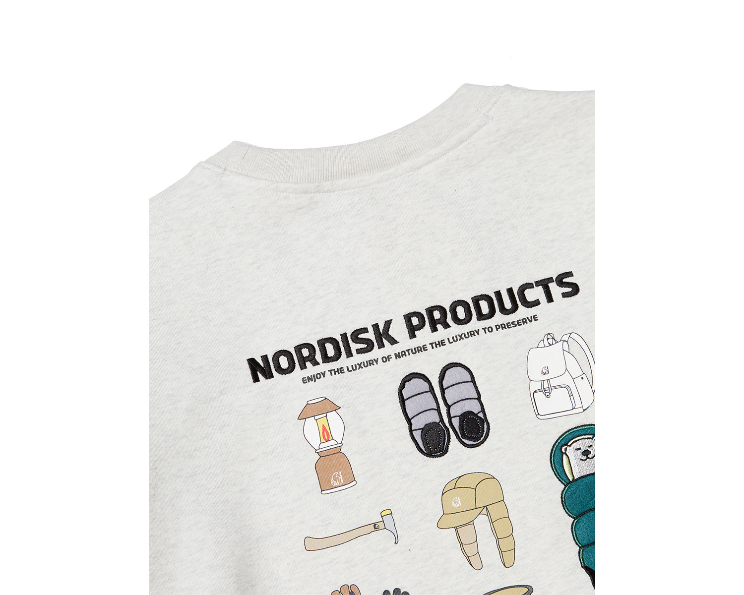 Camping Bear Back Brushed Sweatshirt Unisex - Oatmeal Melange Beige