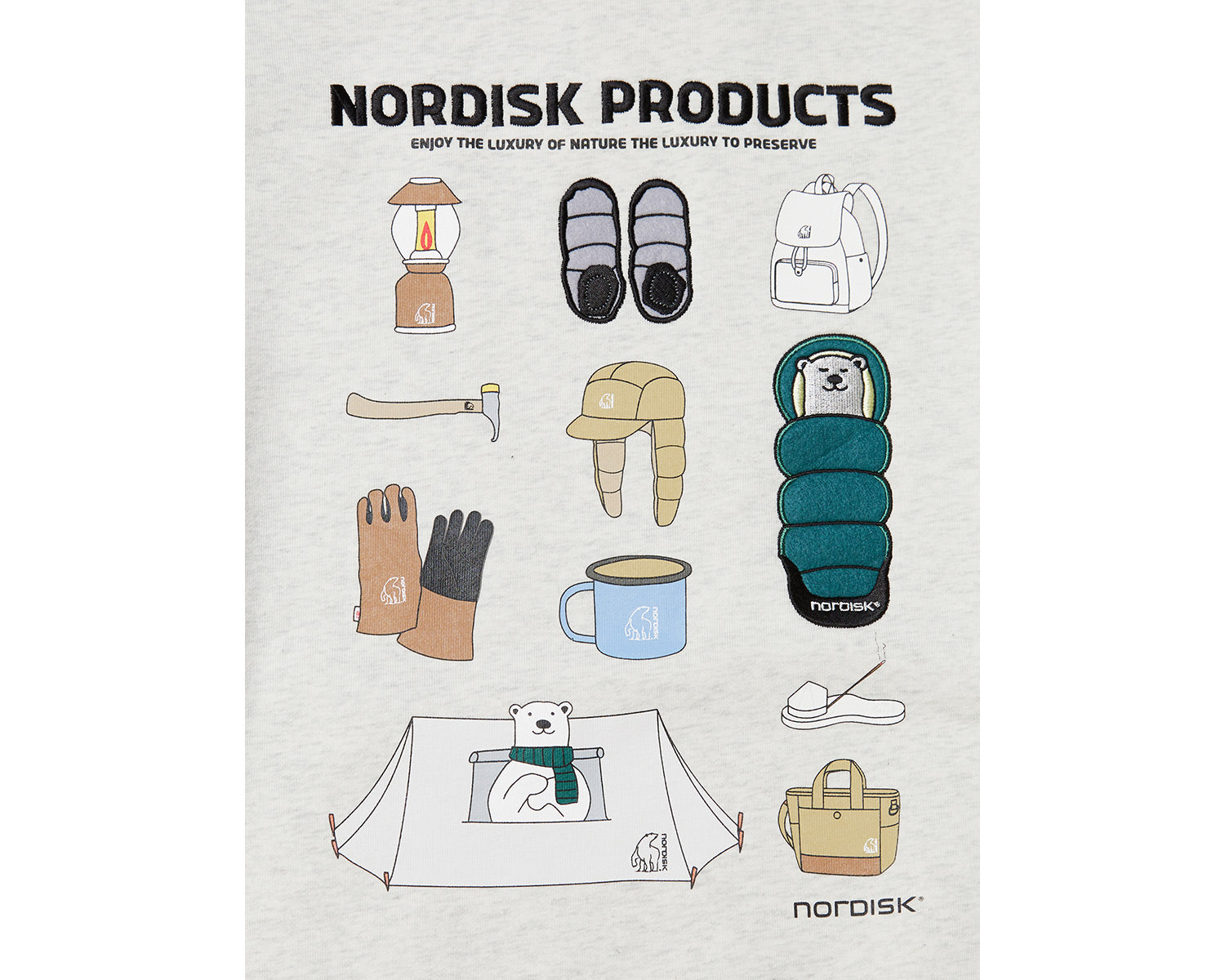 Camping Bear Back Brushed Sweatshirt Unisex - Oatmeal Melange Beige