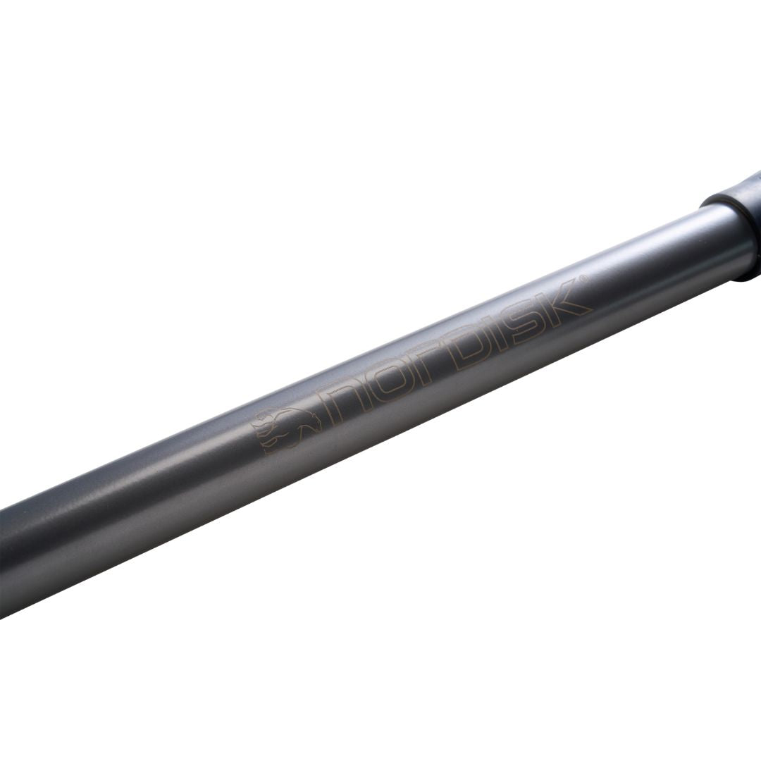 A close-up of a dark gray metallic rod or shaft with the brand name 'NORDISK' debossed on it, set against a solid white background.