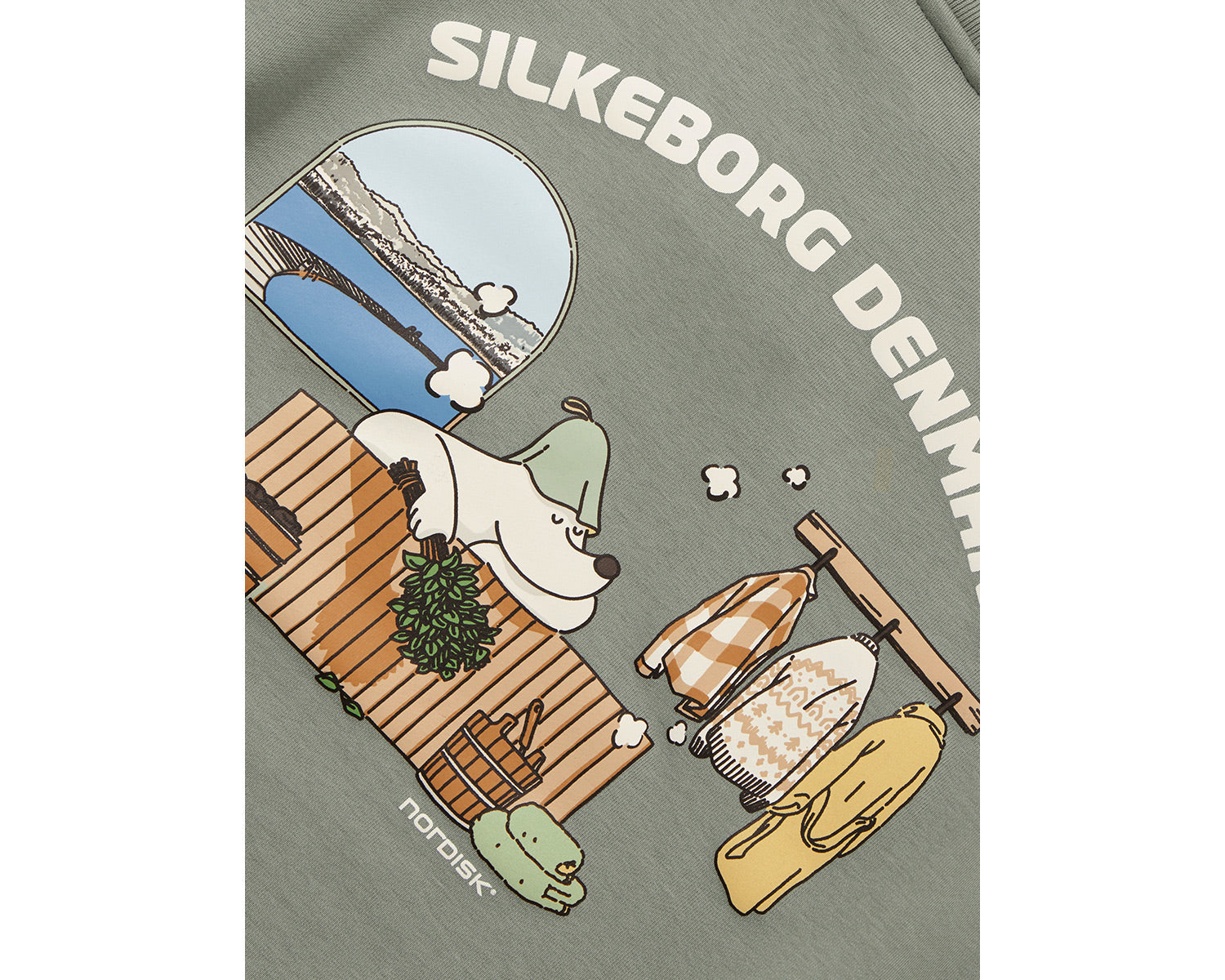 Sauna Cartoon Polar Bear Graphic Sweatshirt Unisex - Jade